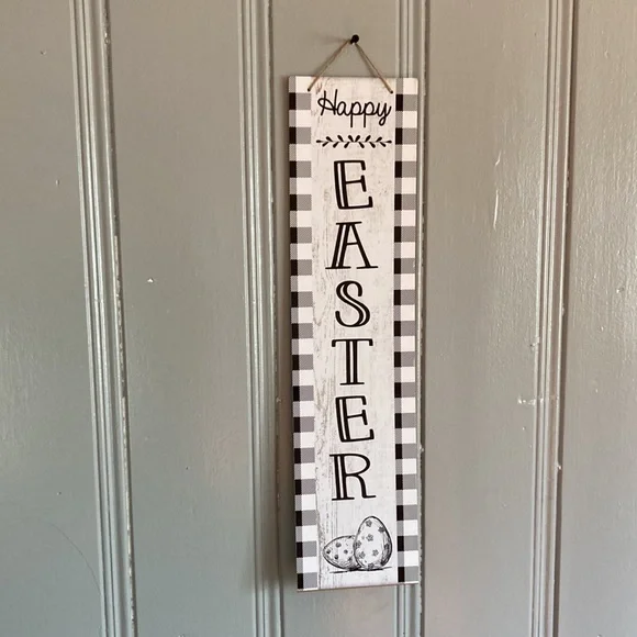 2/$20 NWT Beautiful Black & White Gingham Vertical Happy Easter Decoration Sign - Picture 9 of 12
